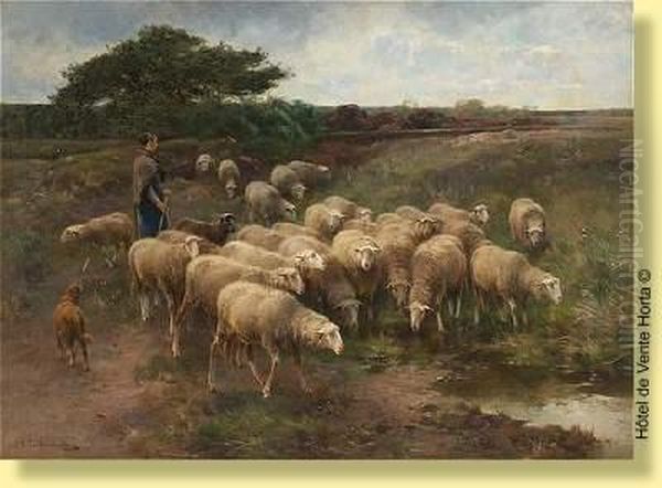 Bergere Et Son Troupeau De Moutons Oil Painting by Cornelis van Leemputten