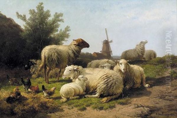 Tierstuck In Flamischer Landschaft. Oil Painting by Cornelis van Leemputten