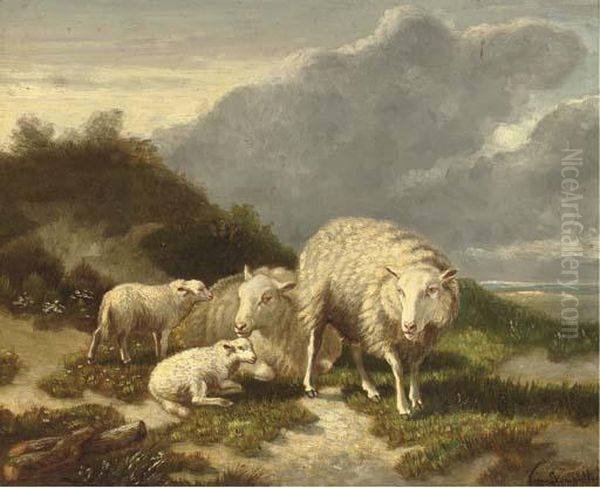 Sheep In The Dunes Oil Painting by Cornelis van Leemputten