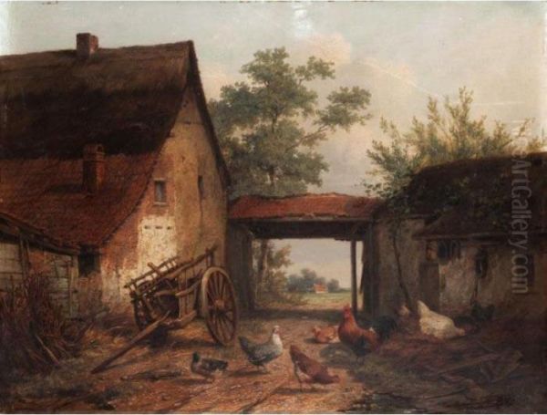 Farmyard Scene Oil Painting by Cornelis van Leemputten