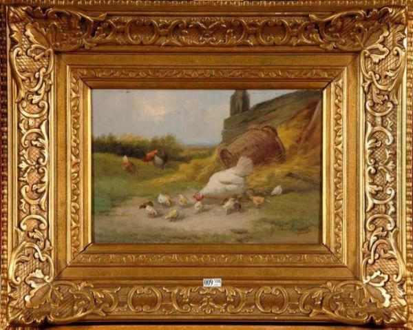 Poule Et Ses Poussins Oil Painting by Jef Louis Van Leemputten