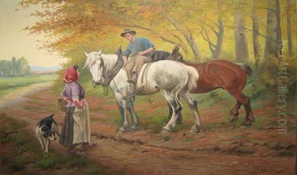 Ontmoeting In Het Bos Oil Painting by Jef Louis Van Leemputten