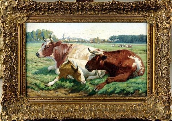 [les Vaches] Oil Painting by Jef Louis Van Leemputten