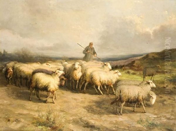 Berger Et Son Tropeau Oil Painting by Jef Louis Van Leemputten