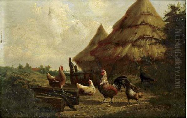 Scene De Basse Cour Oil Painting by Jef Louis Van Leemputten