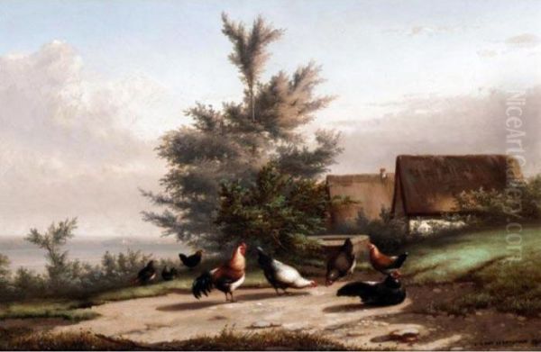 Farmyard Scene Oil Painting by Jef Louis Van Leemputten