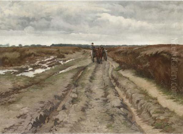 A Plower On A Dirt Road Oil Painting by Jef Louis Van Leemputten