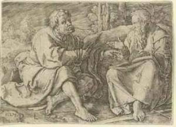 Saints Peter And Paul Seated In A Landscape Oil Painting by Lucas Van Leyden