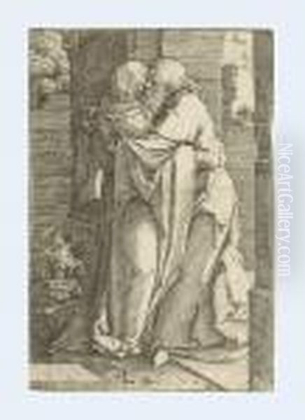 Saint Joachim Embracing Saint Anna Oil Painting by Lucas Van Leyden