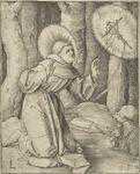 Saint Francis Of Assisi Receiving The Stigmata Oil Painting by Lucas Van Leyden