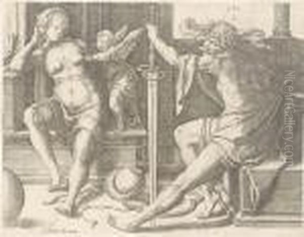 Mars, Venus And Cupid Oil Painting by Lucas Van Leyden