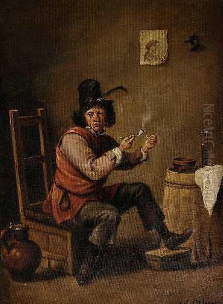 Der Raucher Imbauernwirtshaus Oil Painting by Lucas Van Leyden