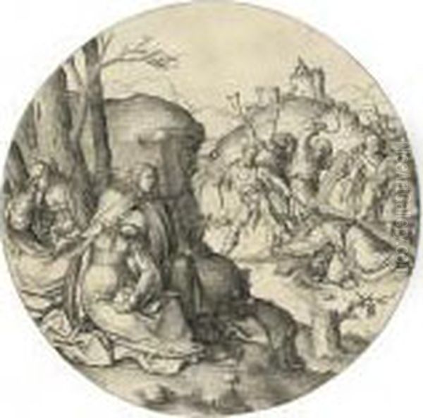 Christ Carrying The Cross, From: The Circular Passion (holl.64) Oil Painting by Lucas Van Leyden