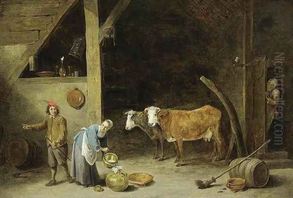 A Barn Interior 1650s Oil Painting by David The Younger Teniers