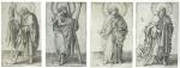 St Andrew; St John The Evangelist; St James The Greater; St Judas Thaddeus Oil Painting by Lucas Van Leyden