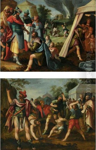 The Trial And Stoning Of Achan And His Family; The Stoning Of An Old Testament Figure Oil Painting by Lucas Van Leyden