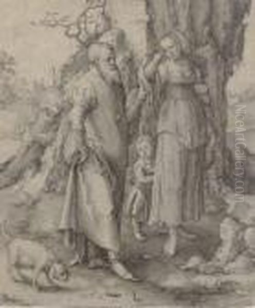 Abraham Repudiating Hagar Oil Painting by Lucas Van Leyden