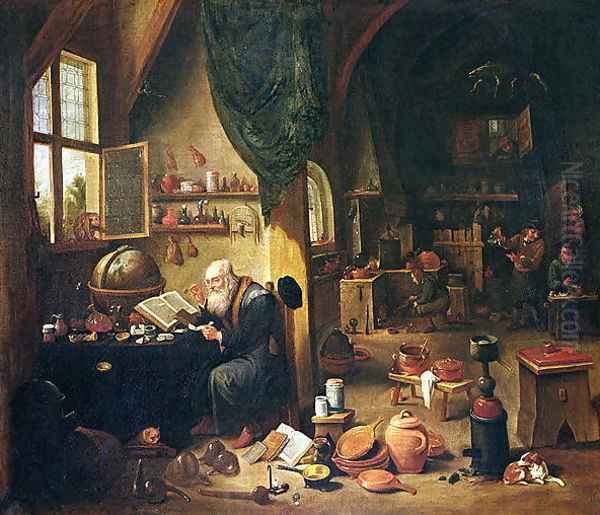 An Alchemist in his Workshop Oil Painting by David The Younger Teniers