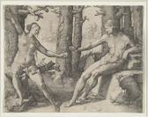 The Fall Of Man Oil Painting by Lucas Van Leyden