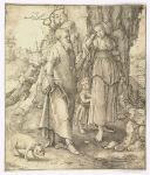 Abraham Dismissing Hagar<</b> Oil Painting by Lucas Van Leyden