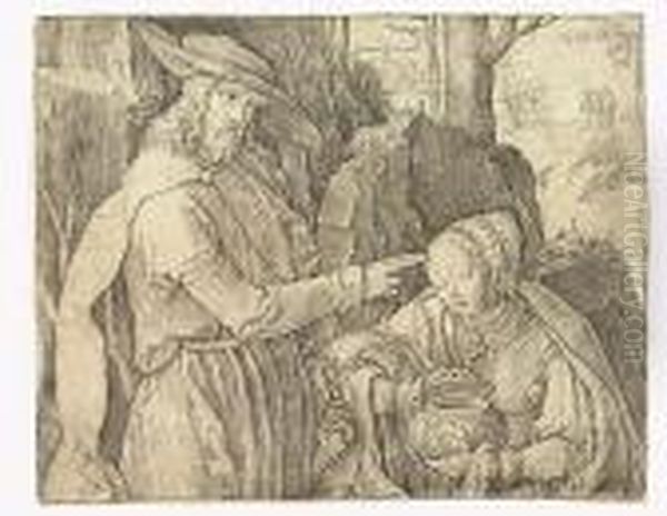 Christ Appearing To St. Mary Magdalen As A Gardener<</b> Oil Painting by Lucas Van Leyden