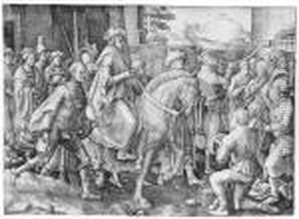 The Triumph Of Mordecai Oil Painting by Lucas Van Leyden