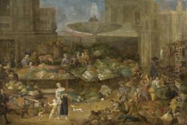 Market Scene Oil Painting by Hendrik Frans Van Lint