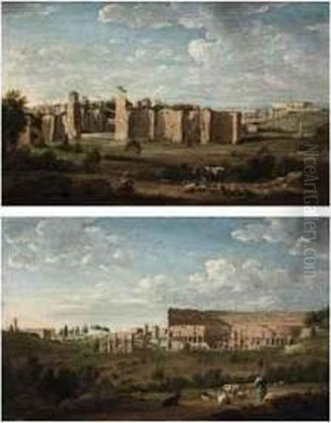 The Baths Of Caracalla, With The Lateran Beyond, Rome Oil Painting by Hendrik Frans Van Lint