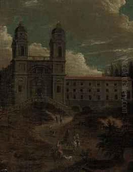 The Church Of Santa Trinita Dei Monti, Rome Oil Painting by Hendrik Frans Van Lint