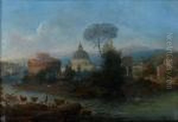 Vue De Rome Avec Le Chateau Saint Ange Et La Basilique Saint Pierre Oil Painting by Hendrik Frans Van Lint