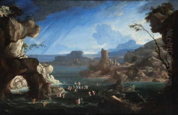 Paesaggio Roccioso Con Trionfo Di Galatea Oil Painting by Hendrik Frans Van Lint