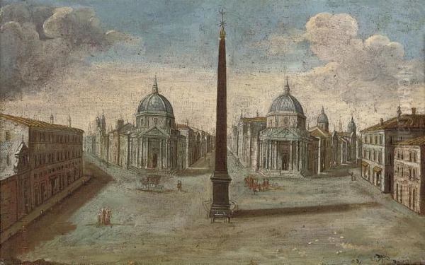 The Piazza Del Popolo, Rome Oil Painting by Hendrik Frans Van Lint