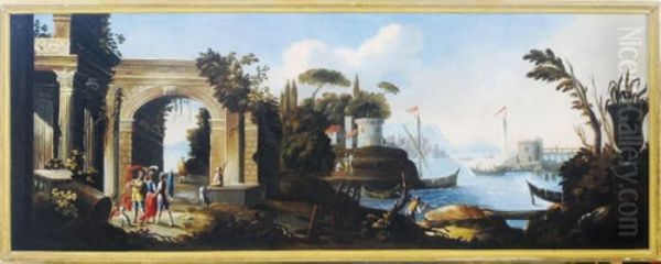 Coastal Landscape With Architectural Ruins Oil Painting by Hendrik Frans Van Lint