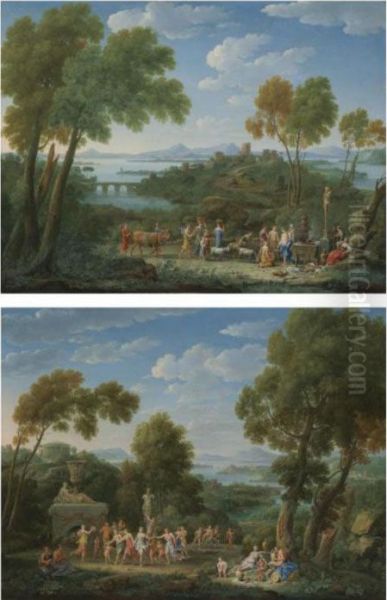 A Classical Landscape With A Sacrifice Before A Term Ofpan Oil Painting by Hendrik Frans Van Lint