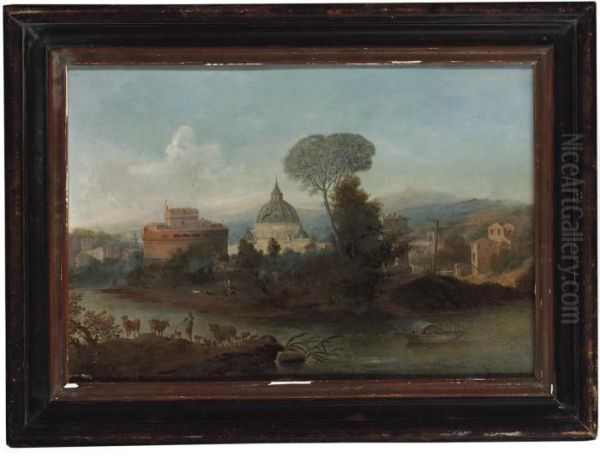 A Capriccio View Of The Tiber, Rome Oil Painting by Hendrik Frans Van Lint