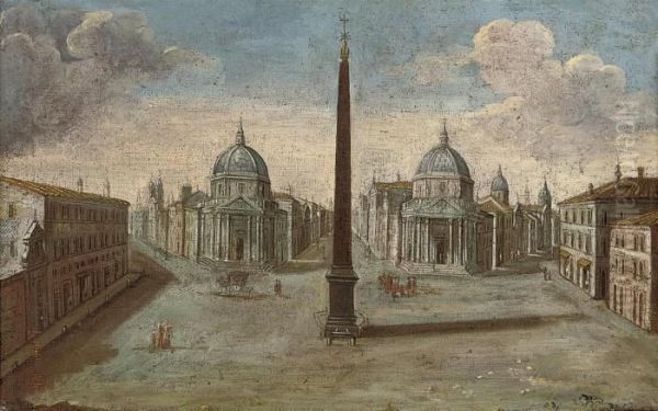 The Piazza Del Popolo, Rome, 
Looking South Towards The Churches Ofsanta Maria Di Monte Santo And 
Santa Maria Dei Miracoli Oil Painting by Hendrik Frans Van Lint