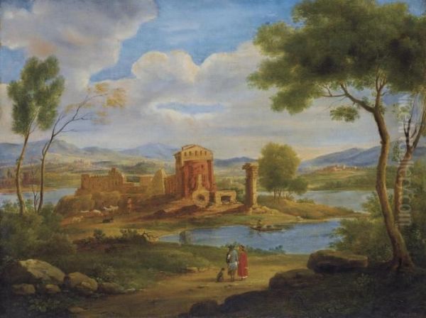 Paesaggio Lacustre Con Borgo E Rovine Oil Painting by Hendrik Frans Van Lint