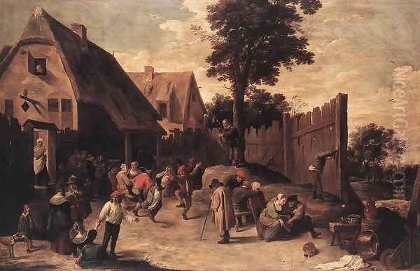 Peasants Dancing outside an Inn 1645-50 Oil Painting by David The Younger Teniers