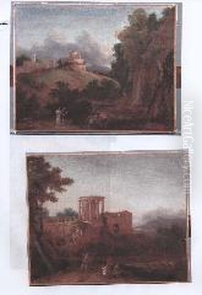 A) Capriccio Romano Con Tomba Di Cecilia Metella (?)
 B) Capriccio Romano Con Tempietto Di Vesta (?) Oil Painting by Hendrik Frans Van Lint