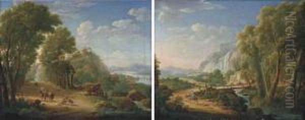 An Extensive Italianate River Landscape Oil Painting by Hendrik Frans Van Lint