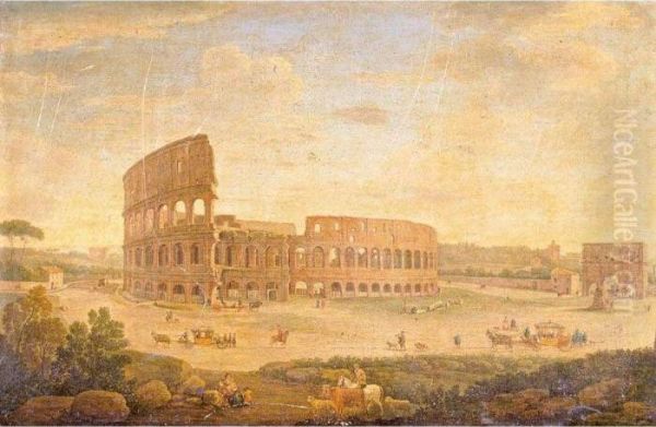 View Of The Colosseum And The Arch Of Constantine, Rome Oil Painting by Hendrik Frans Van Lint