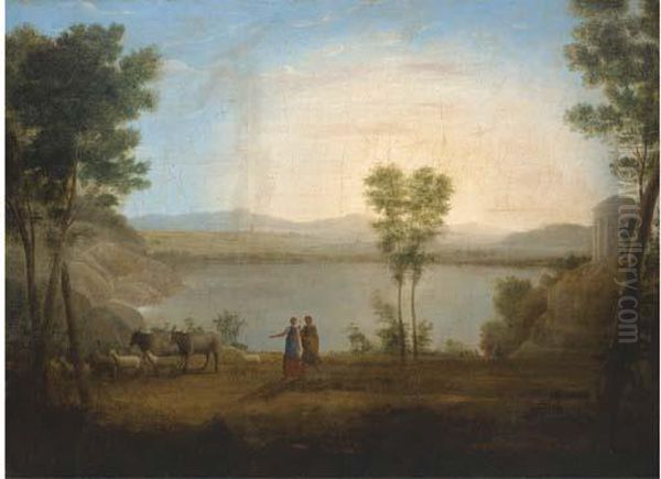 A Classical Landscape With A Shepherd And Shepherdess By Alake Oil Painting by Hendrik Frans Van Lint