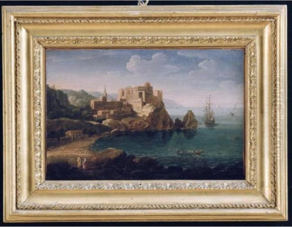 Paese Sulla Costa Mediterranea Oil Painting by Hendrik Frans Van Lint