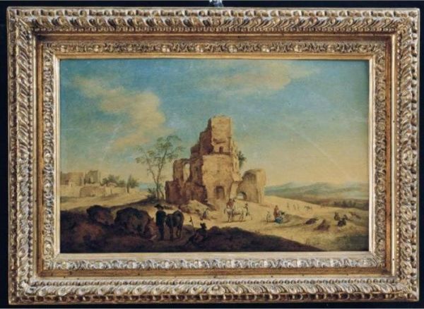 Paesaggi Con Rovine Romane, Pastori, Armenti E Viandanti Oil Painting by Hendrik Frans Van Lint