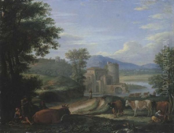 River Landscape Oil Painting by Hendrik Frans Van Lint