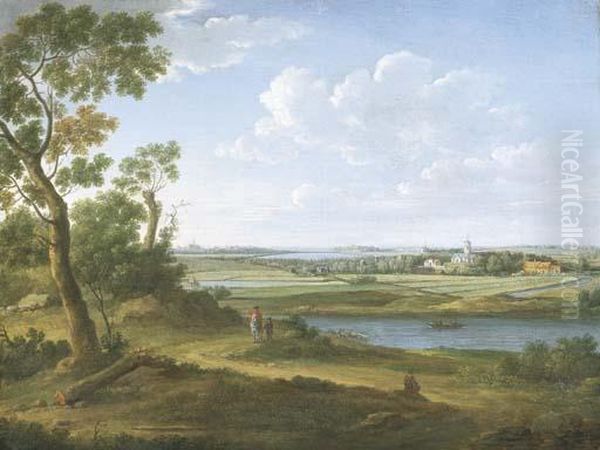 An Extensive River Landscape Oil Painting by Hendrik Frans Van Lint