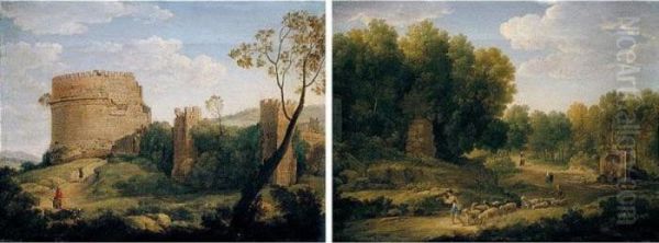 A Roman Landscape With The Tomb Of Cecilia Metella Oil Painting by Hendrik Frans Van Lint