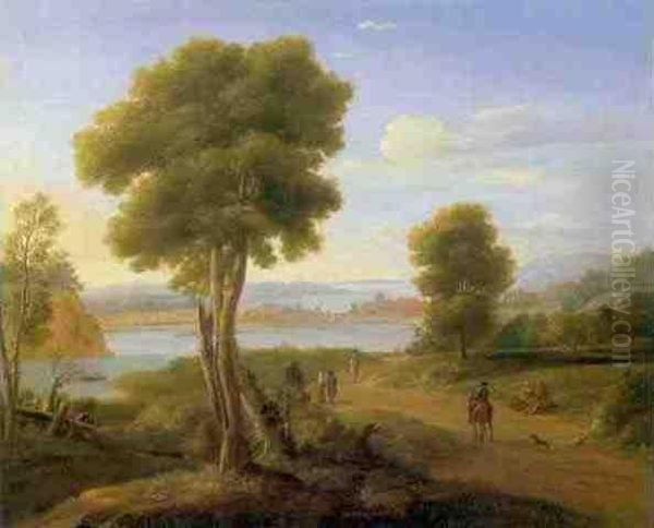 Figures In An Extensive Southern Landscape Oil Painting by Hendrik Frans Van Lint