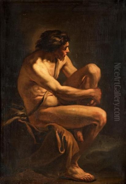 Sitting Male Model Oil Painting by Carle van Loo