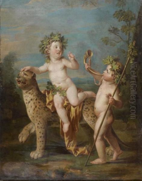 Faunes Jouant Avec Une Panthere Oil Painting by Carle van Loo